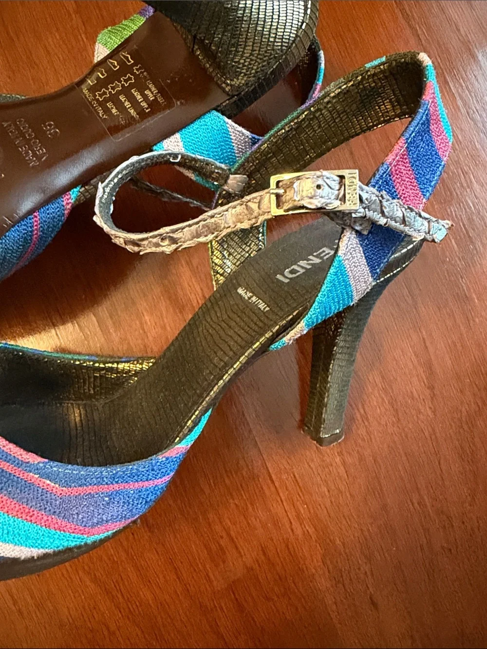 Fendi Multicolor Striped Peep-Toe Sandals 36